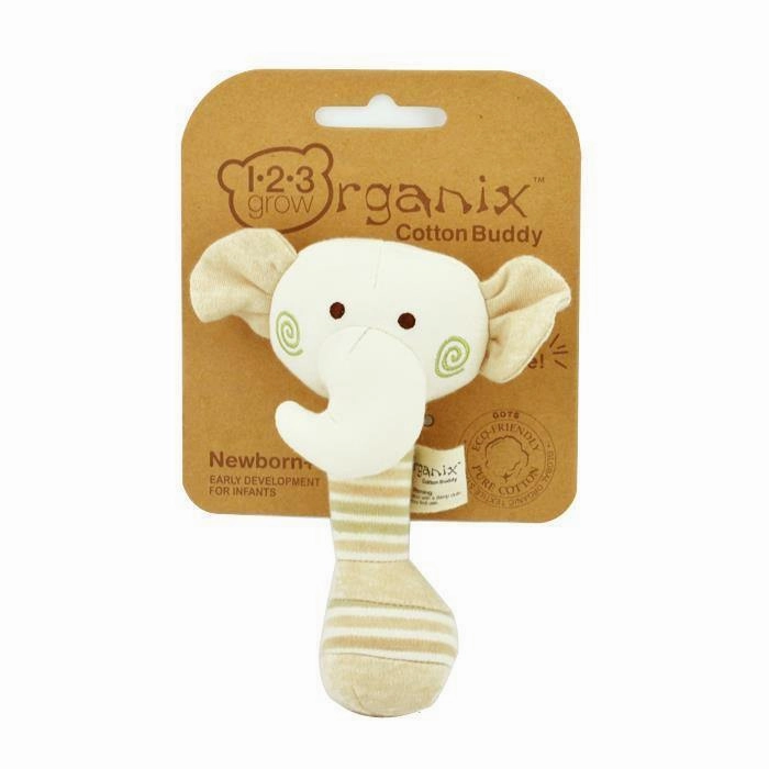 123 Grow Organix Cotton Buddy Rattle - Elephant