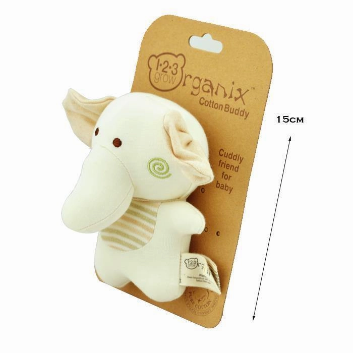 123 Grow Organix Cotton Buddy Squeaky Rattle - Elephant