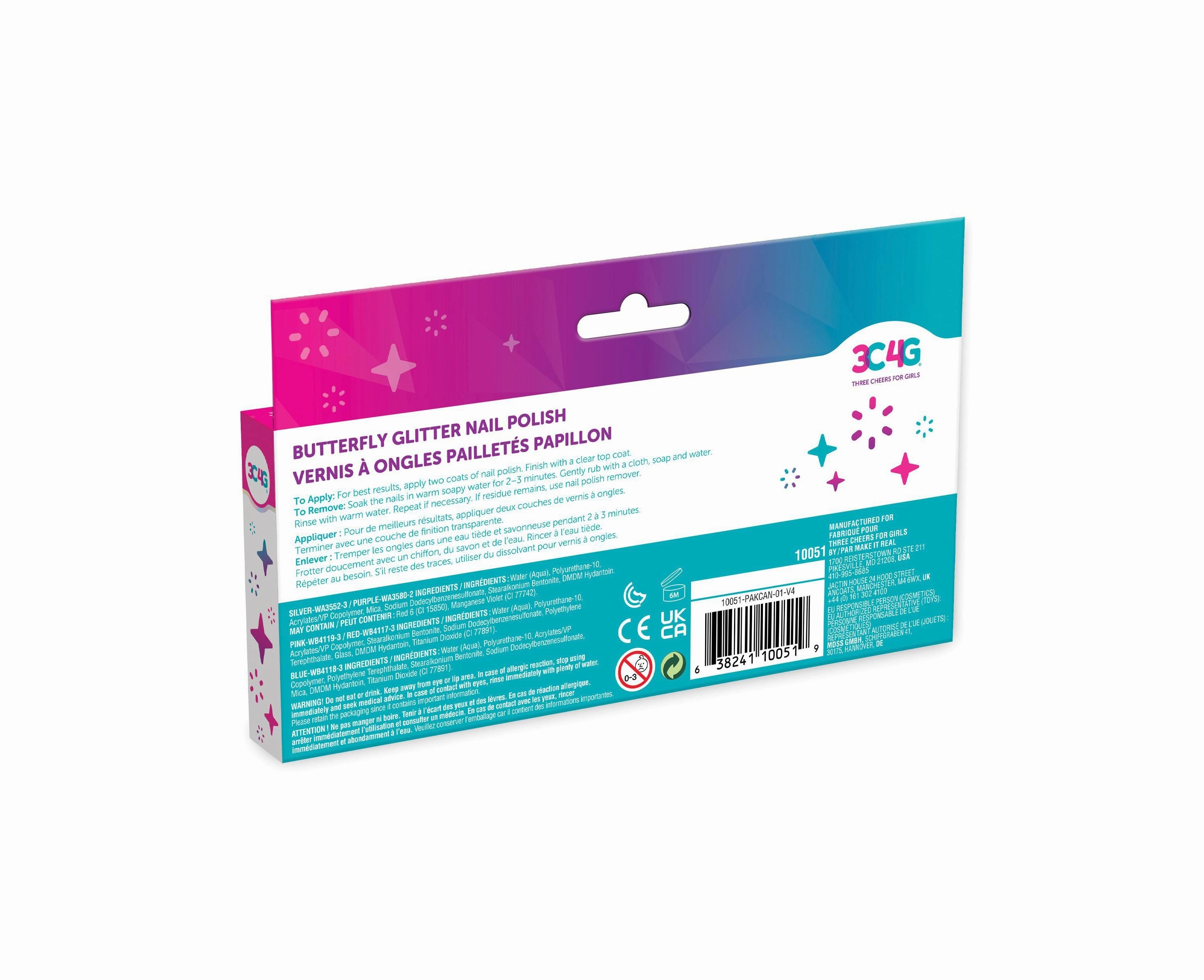 3C4G Butterfly Glitter Nail Polish Set - Sparkling Manicure Kit