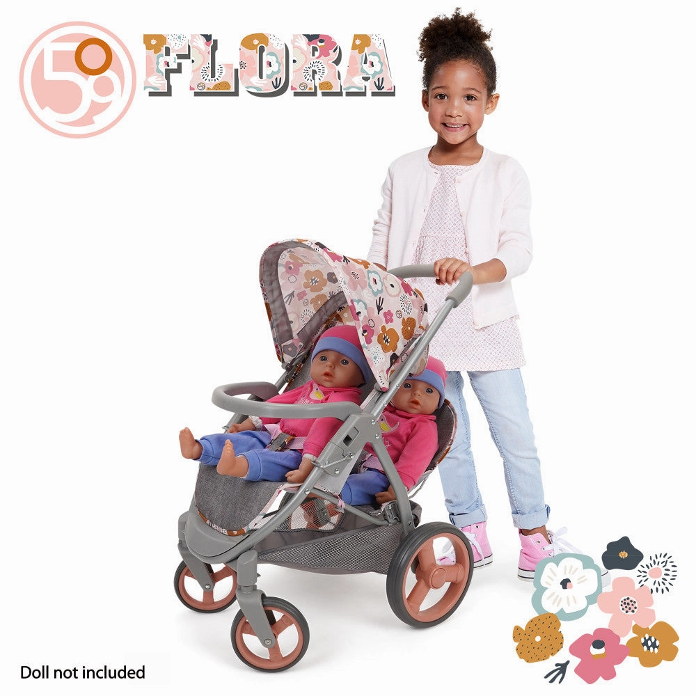 509 Crew Mabelle Duo Twin Doll Stroller - Melange Flora, Ages 3 