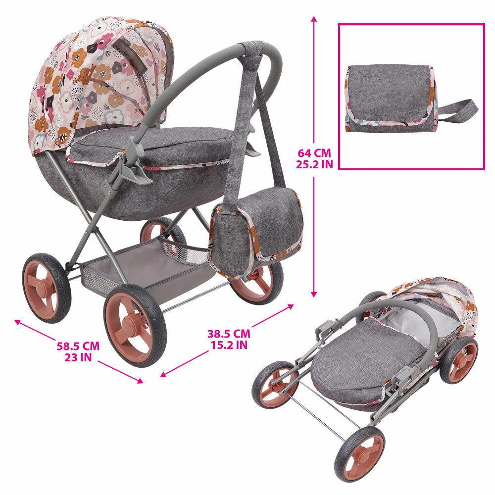 509 Crew Melange Flora Deluxe Doll Pram with Matching Shoulder Bag