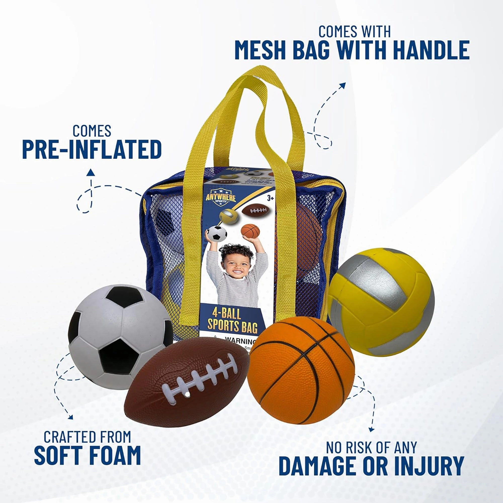 Anywhere Sports Mini Foam Balls 4-Pack Play Set for Kids 3 