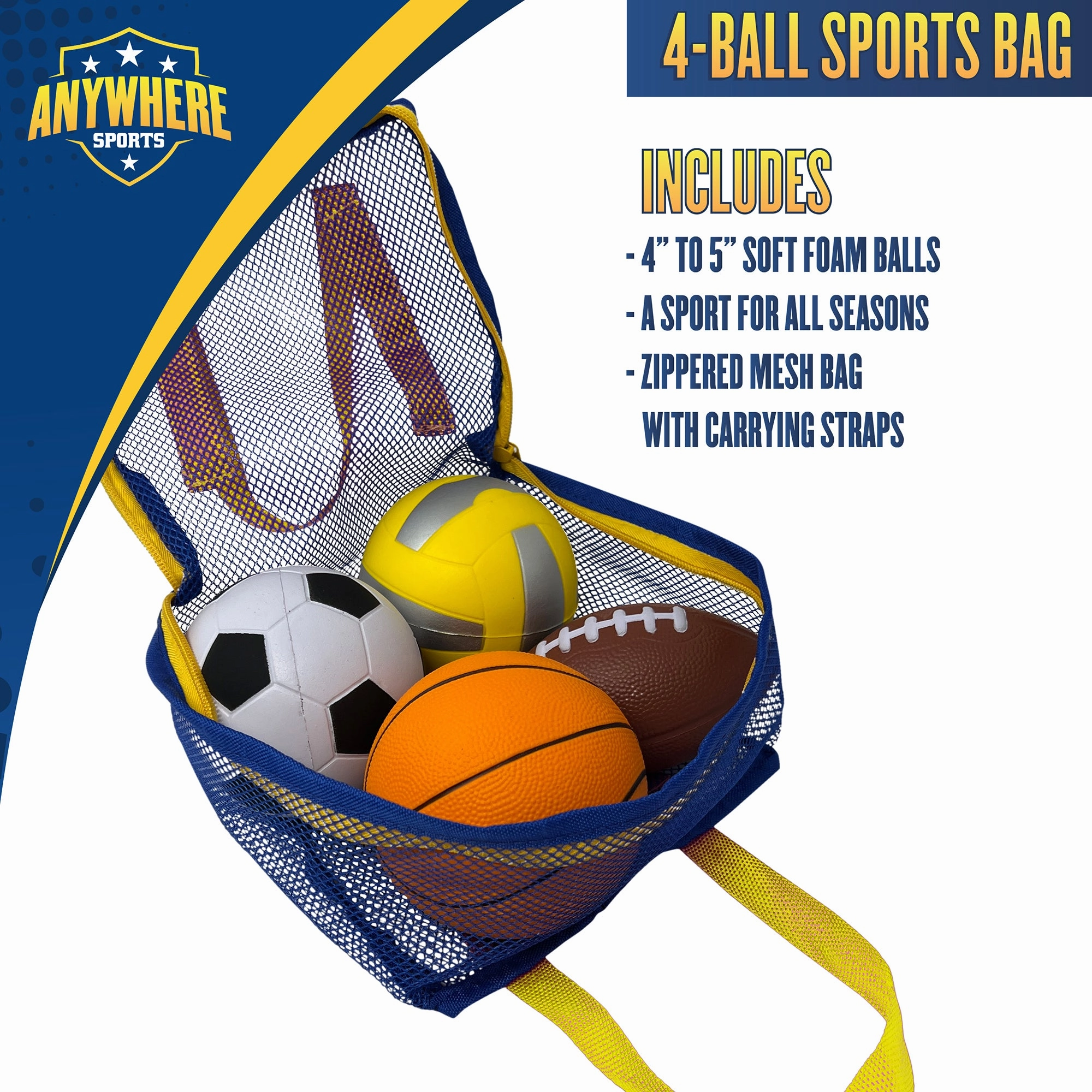 Anywhere Sports Mini Foam Balls 4-Pack Play Set for Kids 3 