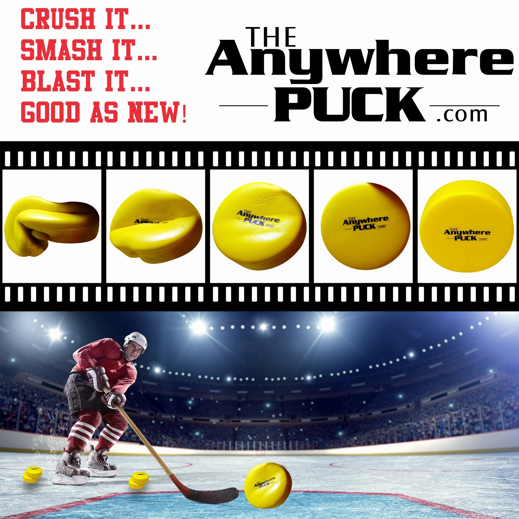 Anywhere Sports The Anywhere Puck 6-Pack Yellow Foam Hockey Training Set for Kids