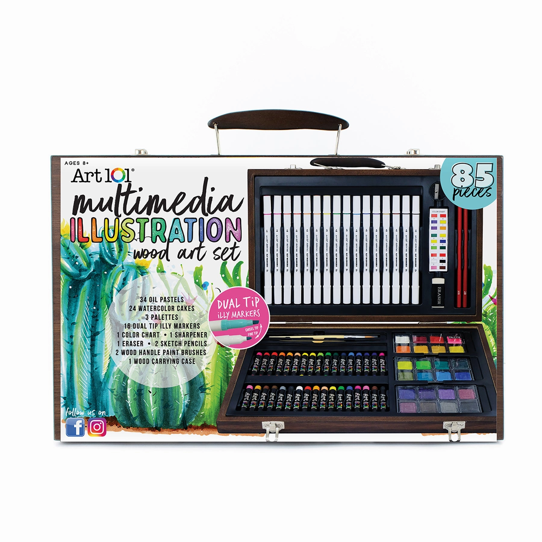 Art 101 Deluxe Wood Art Set - Multimedia Illustration Kit, 85 Pieces