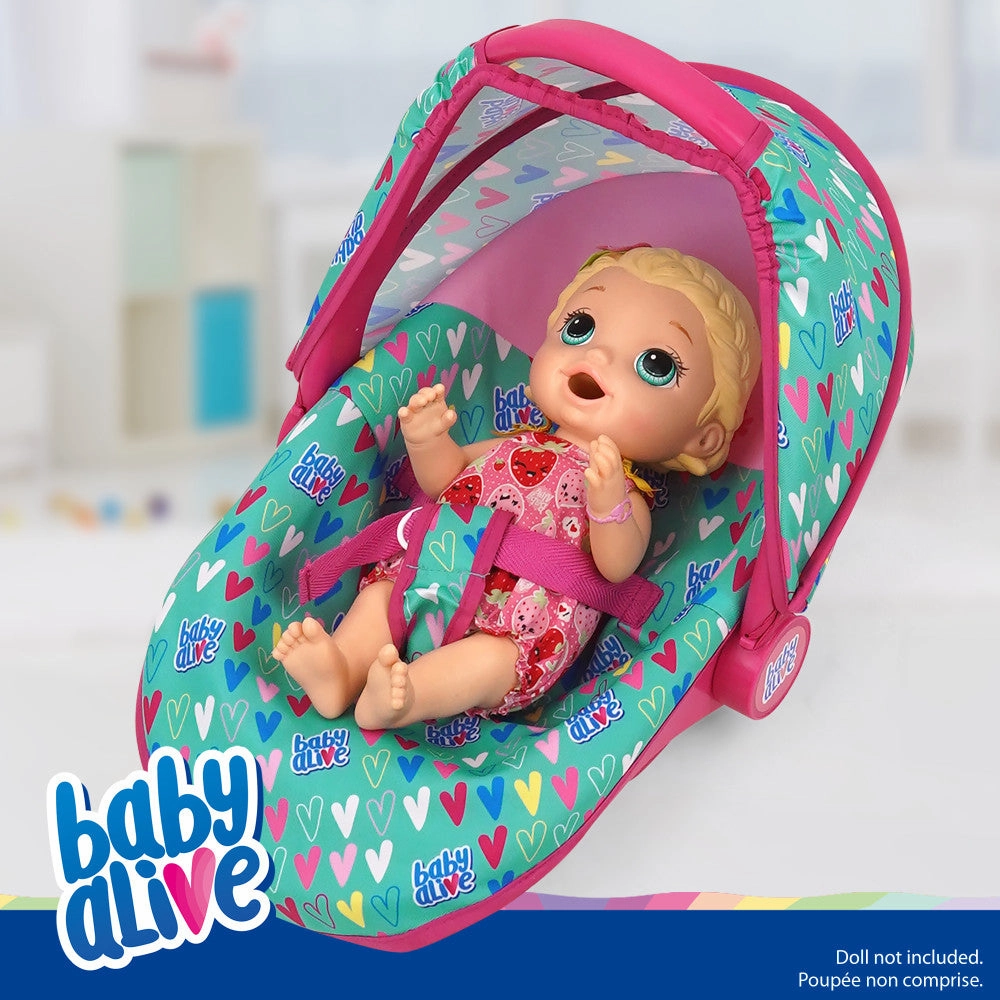 Baby Alive Deluxe Doll Car Seat - Multi-Function, Pink & Green Hearts