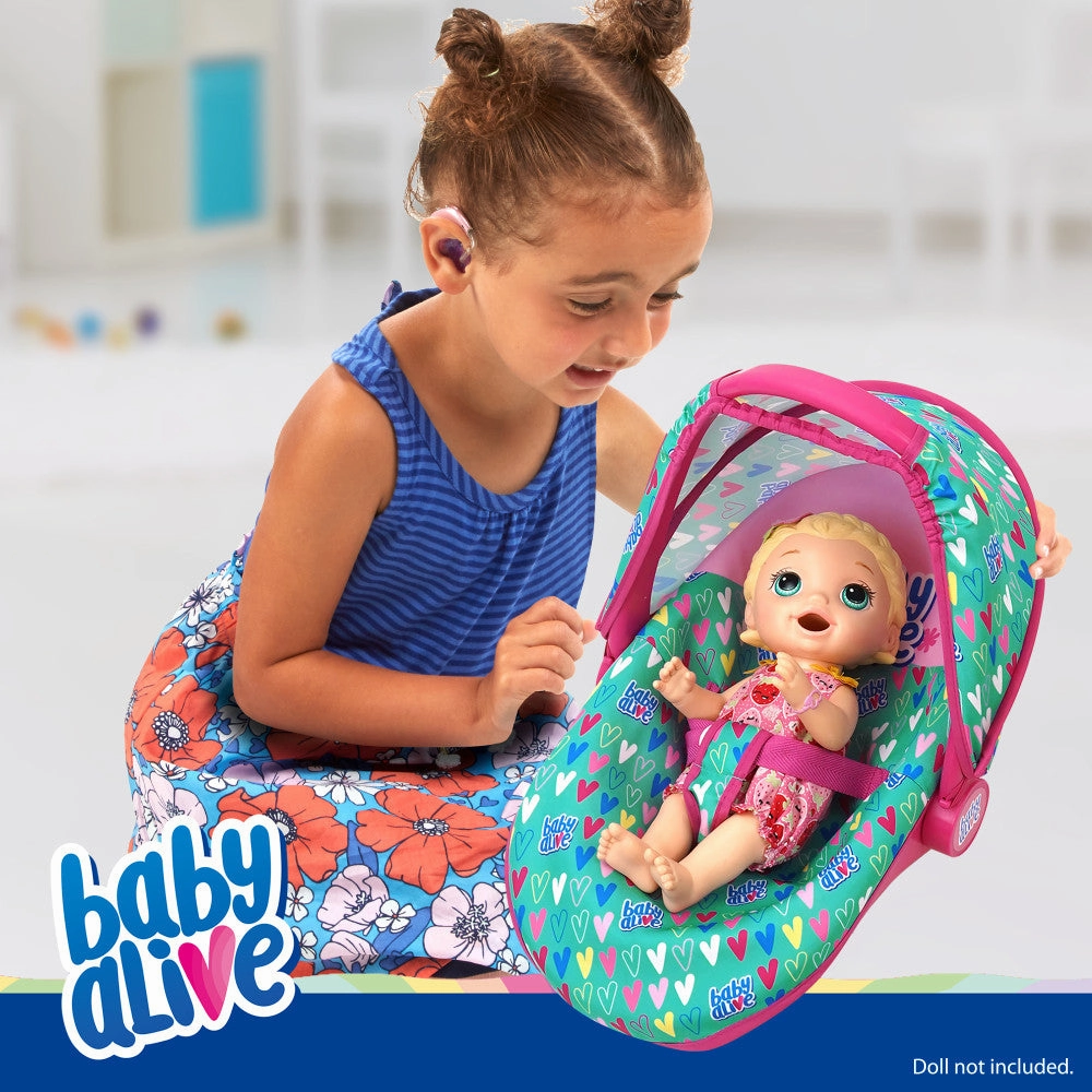 Baby Alive Deluxe Doll Car Seat - Multi-Function, Pink & Green Hearts