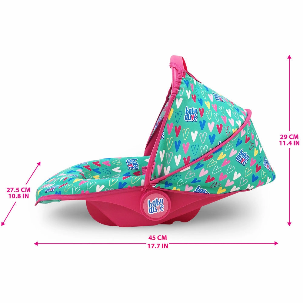 Baby Alive Deluxe Doll Car Seat - Multi-Function, Pink & Green Hearts
