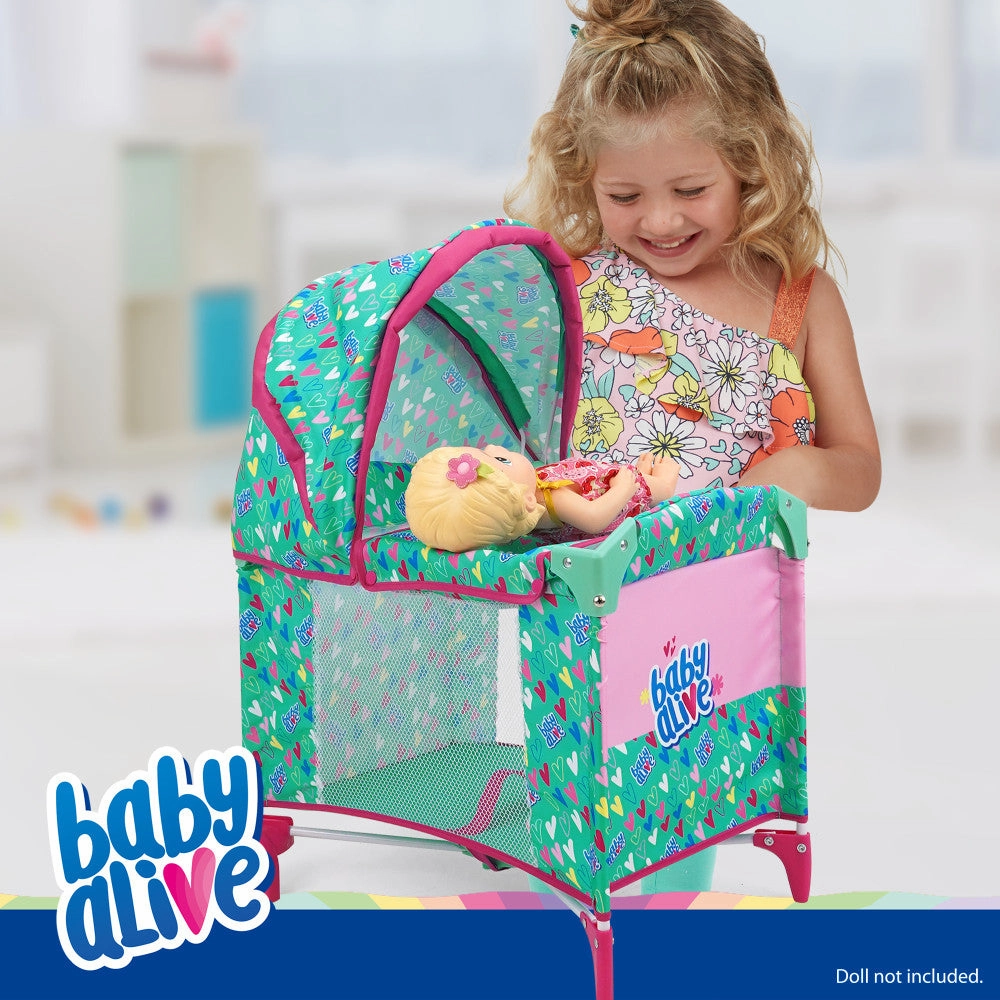 Baby Alive Deluxe Doll Play Yard with Canopy, Green & Pink Hearts
