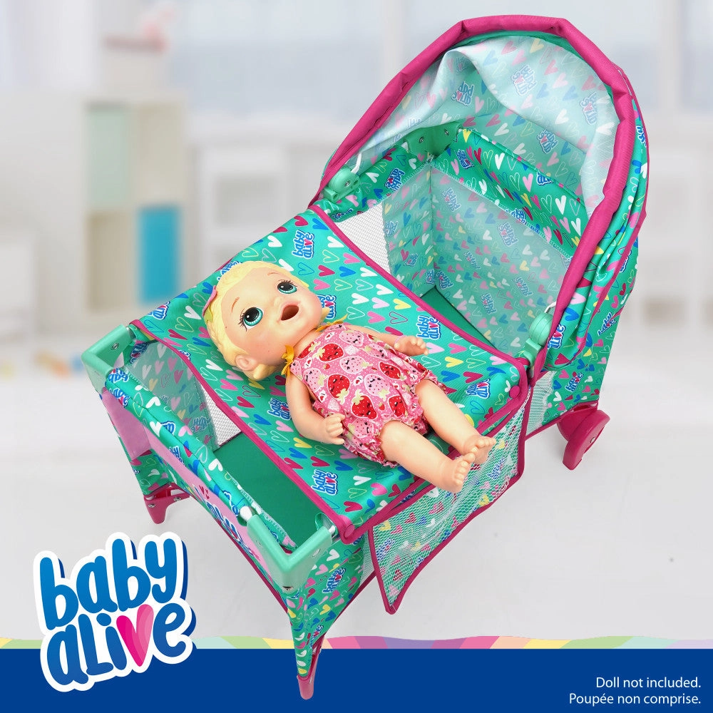 Baby Alive Deluxe Doll Play Yard with Canopy, Green & Pink Hearts