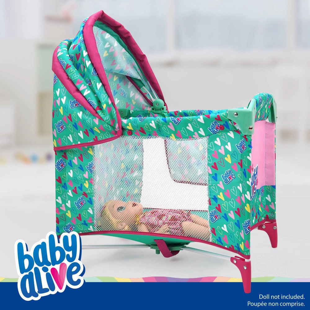 Baby Alive Deluxe Doll Play Yard with Canopy, Green & Pink Hearts