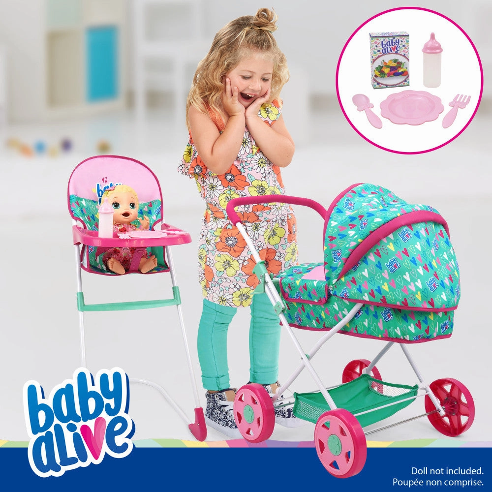 Baby Alive Travel N' Feed Playset - Pink and Green Hearts - 7pcs
