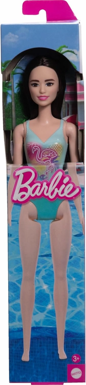 Barbie Beach Doll With Black Hair Wearing Tropical Blue Swimsuit For Kids Ages 3 