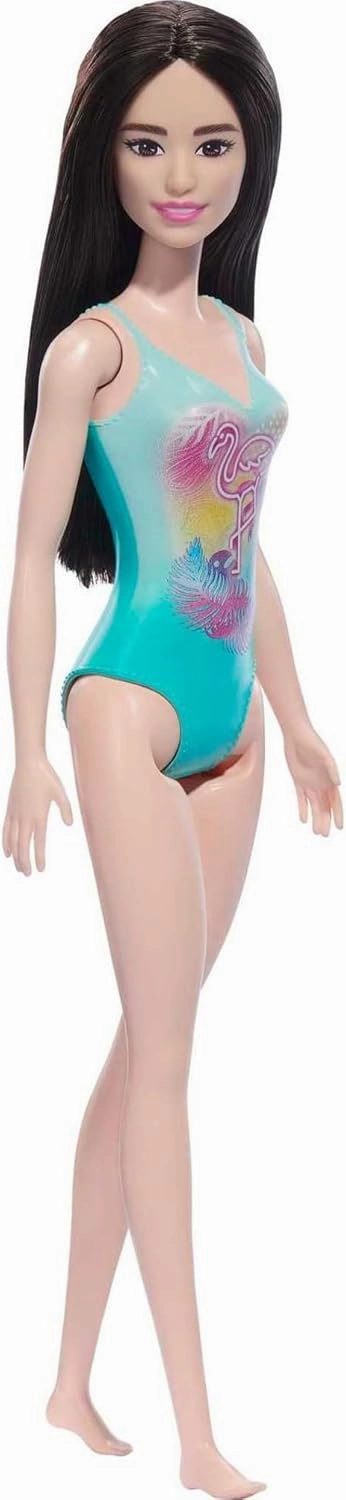 Barbie Beach Doll With Black Hair Wearing Tropical Blue Swimsuit For Kids Ages 3 
