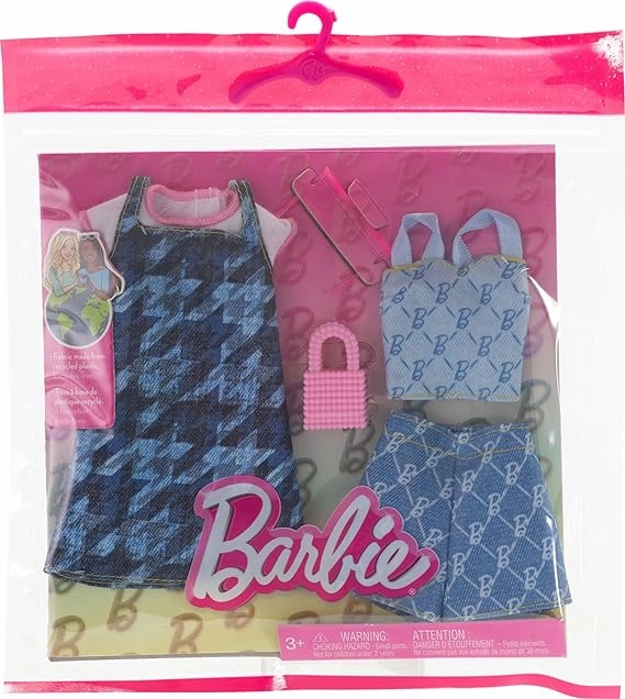 Barbie Fashion 2-Pack, Blue Denim Dress, Top, And Shorts, Pink Sunglasses And Purse