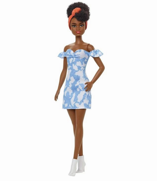 Barbie Fashionista Doll - 185 Off-Shoulder Bleached Denim Dress