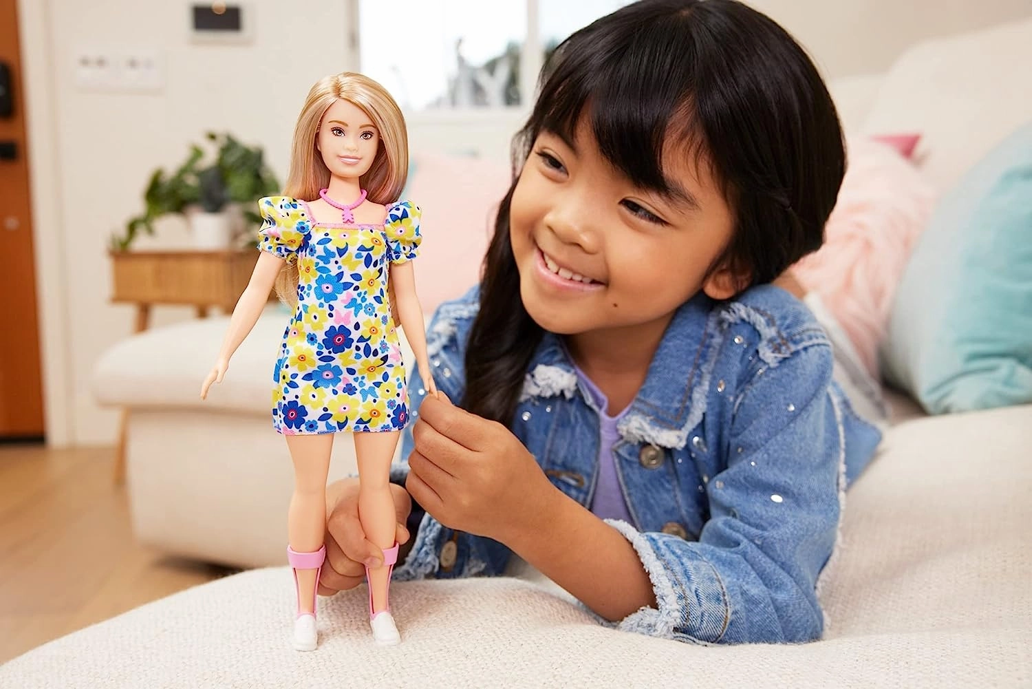 Barbie Fashionistas Doll with Down Syndrome Wearing Floral Dress #208 for Kids Ages 3  (HJT05)