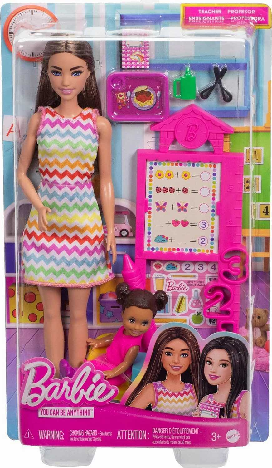 Barbie Teacher Doll With Brunette Fashion Doll, 1 Toddler Doll, & Teaching Accessories For Kids Ages 3 