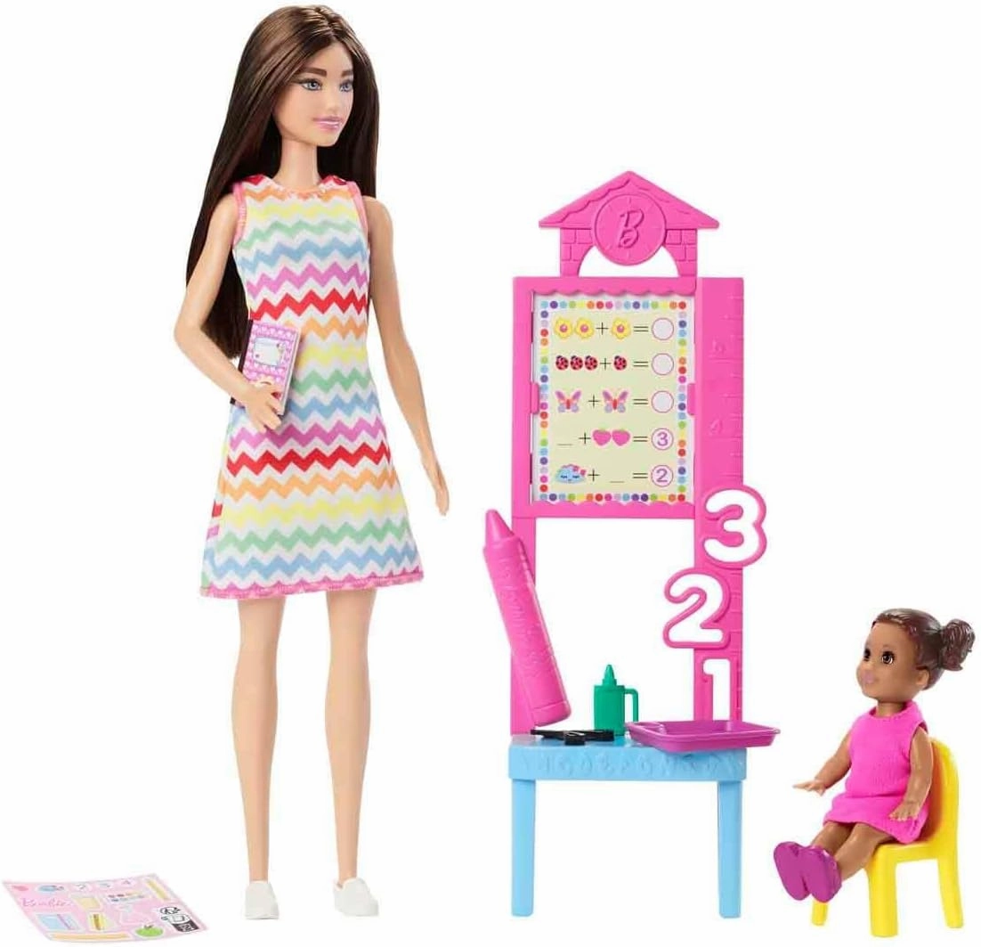 Barbie Teacher Doll With Brunette Fashion Doll, 1 Toddler Doll, & Teaching Accessories For Kids Ages 3 