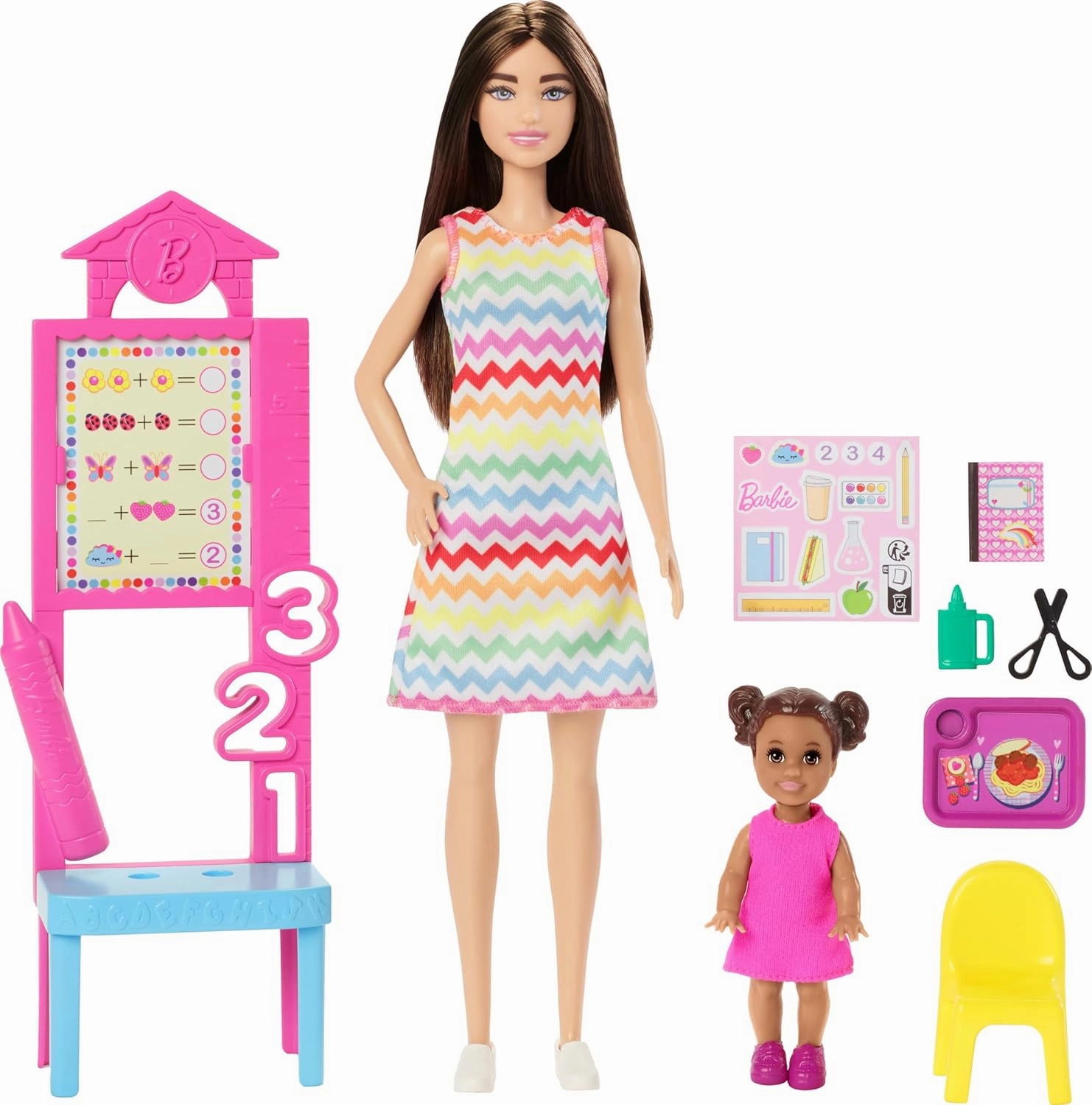 Barbie Teacher Doll With Brunette Fashion Doll, 1 Toddler Doll, & Teaching Accessories For Kids Ages 3 