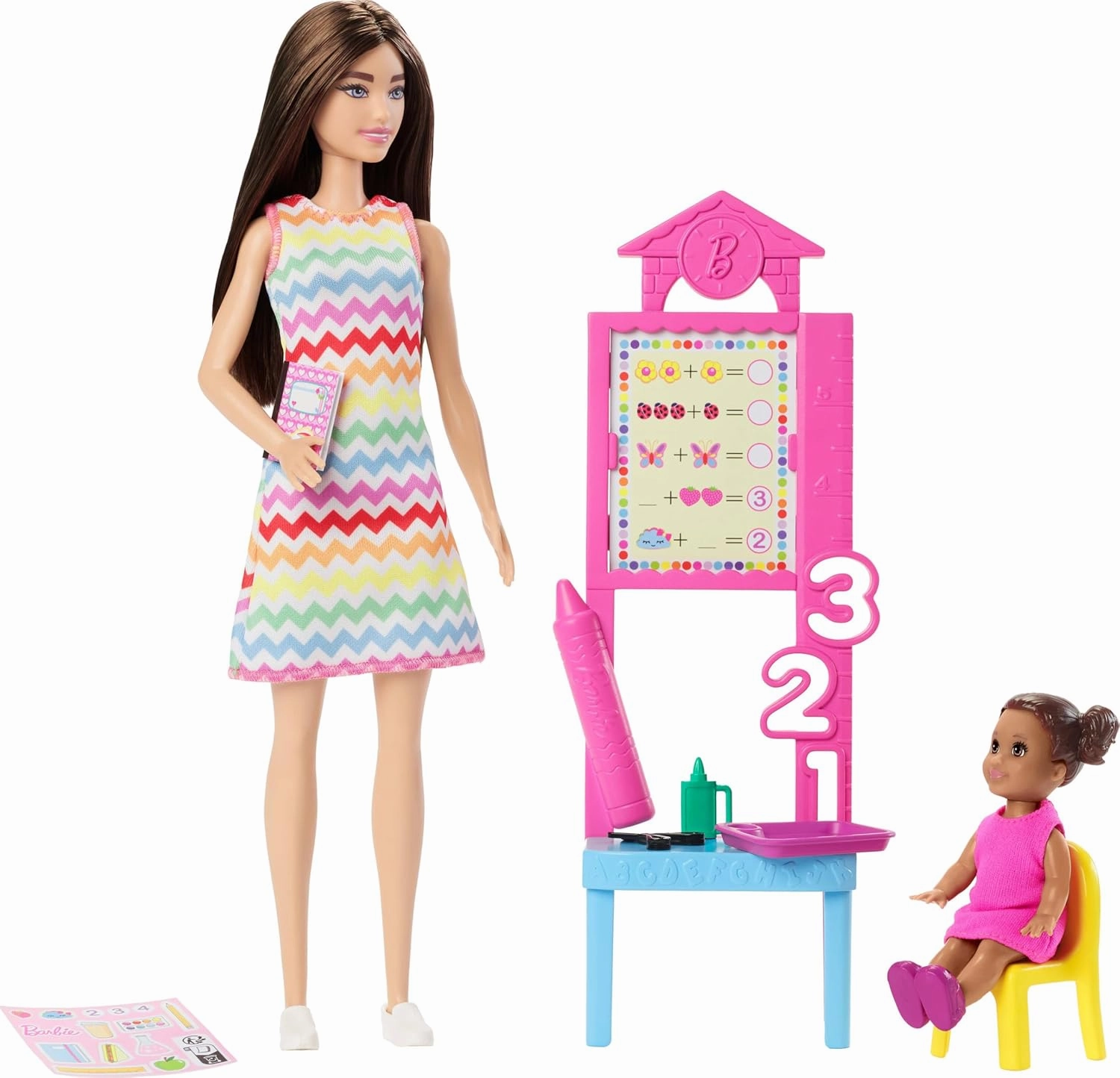 Barbie Teacher Doll With Brunette Fashion Doll, 1 Toddler Doll, & Teaching Accessories For Kids Ages 3 