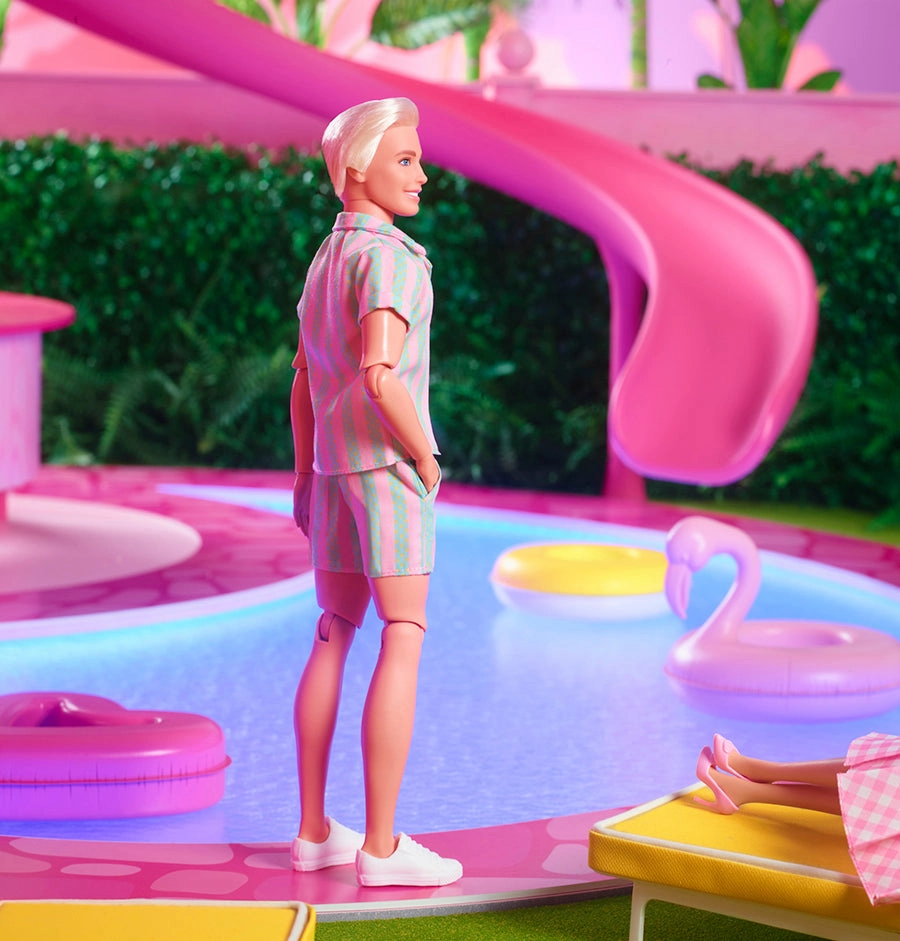 Barbie The Movie Ken Doll In Pastel Striped Beach Matching Set