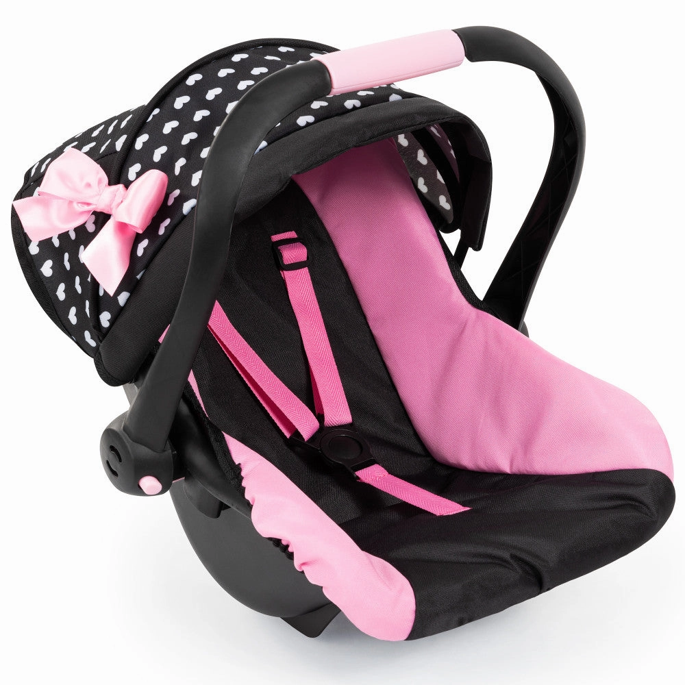 Bayer Design Deluxe Doll Car Seat, Hearts Black & Pink - Doll Accessory