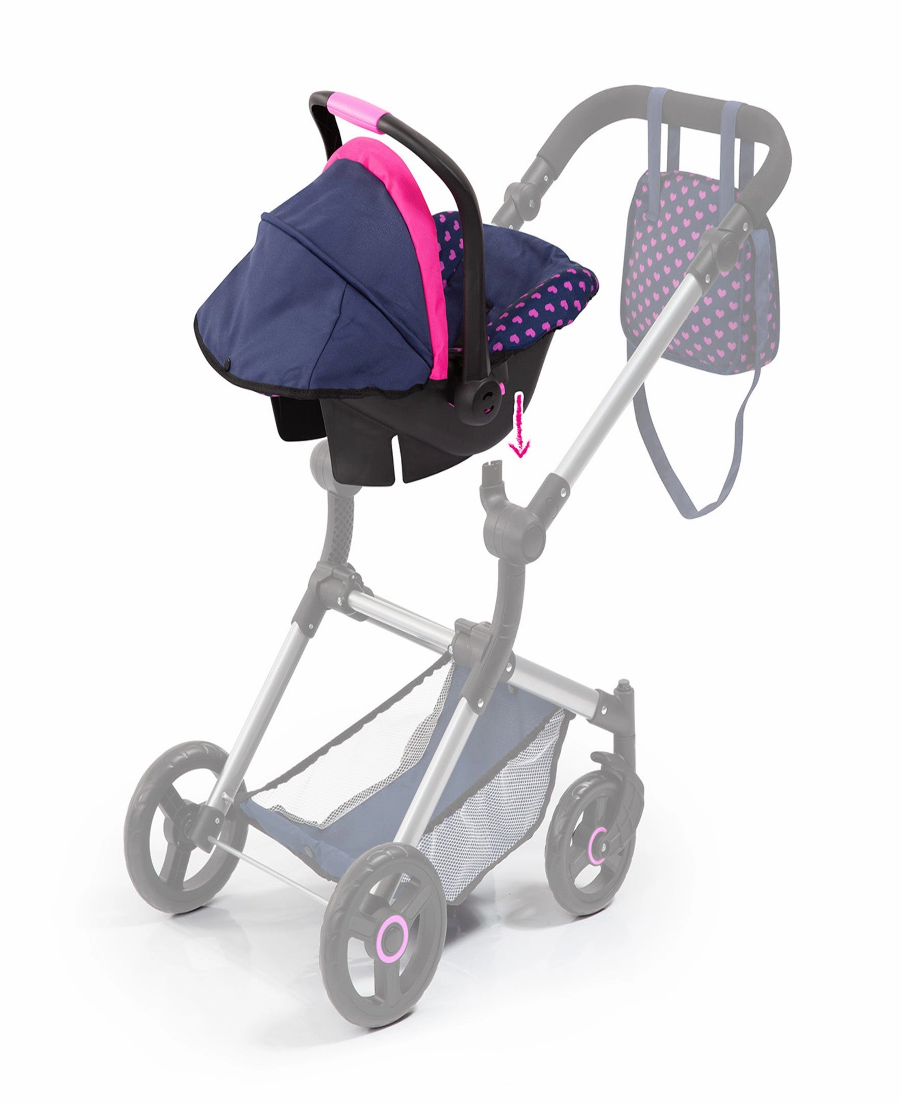 Bayer Design Deluxe Doll Car Seat with Canopy, Blue & Pink