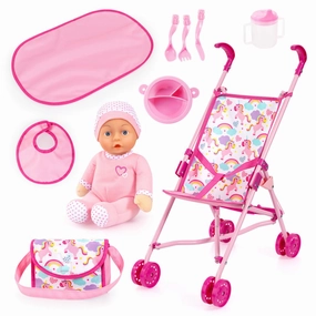 Bayer Design Pink Unicorn Umbrella Stroller Doll Set for Kids Ages 3 