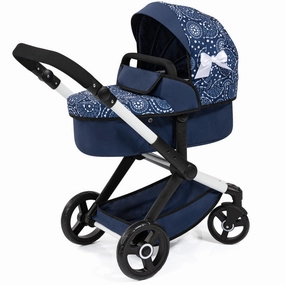 Bayer Design Xeo Pram Doll Stroller - Blue and White Circles for 18" Dolls