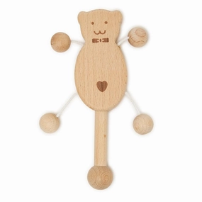 Bear Shaped Wooden Rattle and Teether