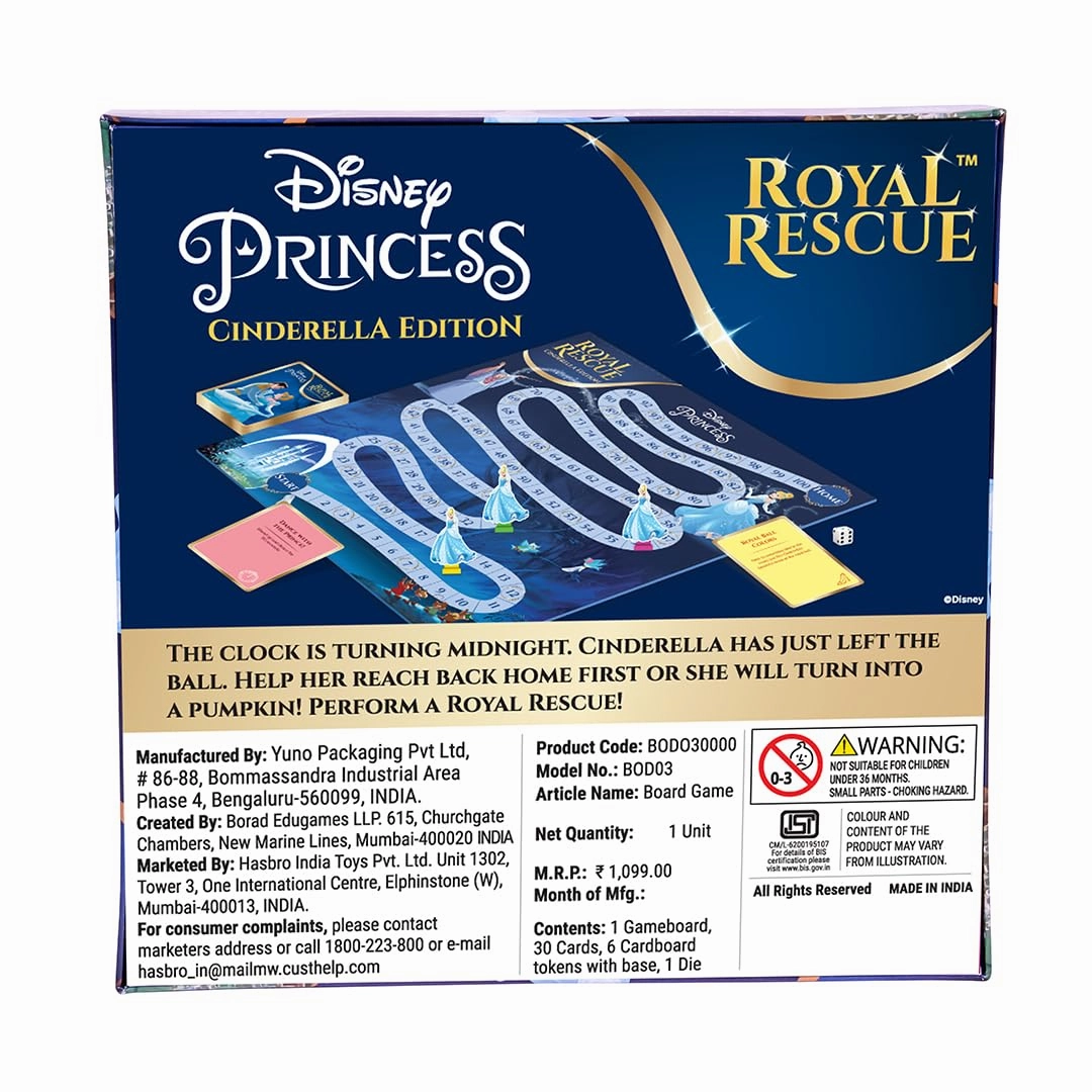 BO Games Royal Rescue, Cinderella Edition | Roll The Die: Fun Board Game with Cards and Riddles for Kids | Ages 3 and Up