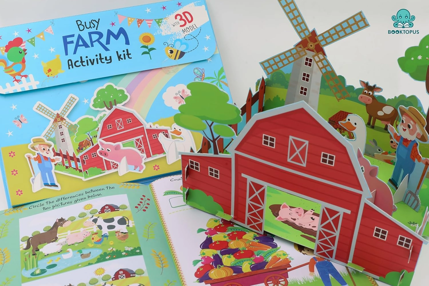 Booktopus Build It Activity Kit - At The Busy Farm Model Making Kit with Book - DIY Craft Kit for Kids 6 