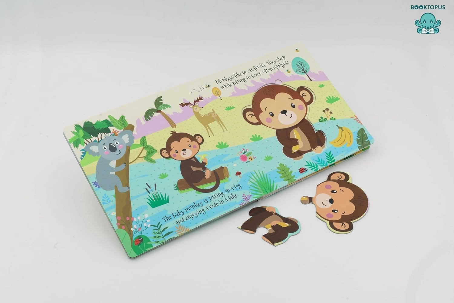 Booktopus Square Puzzle Board Book - Jungle Friends Learning Puzzle with Easy Grip Pieces - Educational Toys for Kids 4 