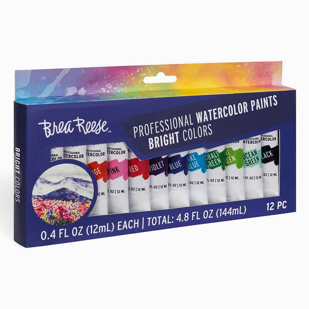 Brea Reese Professional Watercolor Brights Set - 12 Vibrant Color Tubes