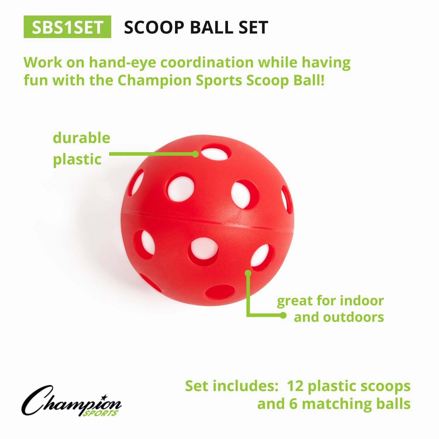 Champion Sports Colorful Scoop Ball Set - Fun Outdoor & Indoor Catch Game