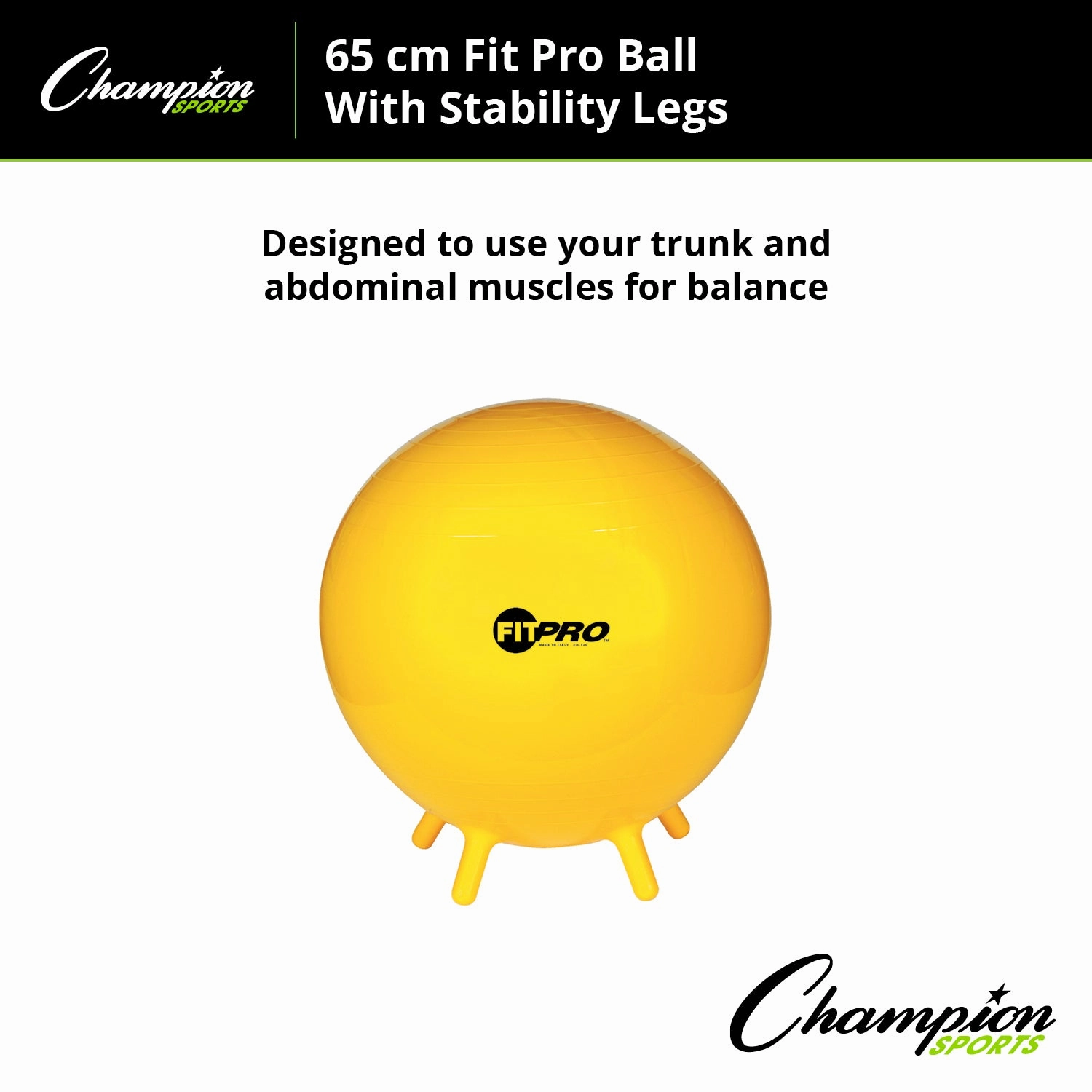 Champion Sports FitPro Ball with Stability Legs, 65cm - Stability & Strength Trainer