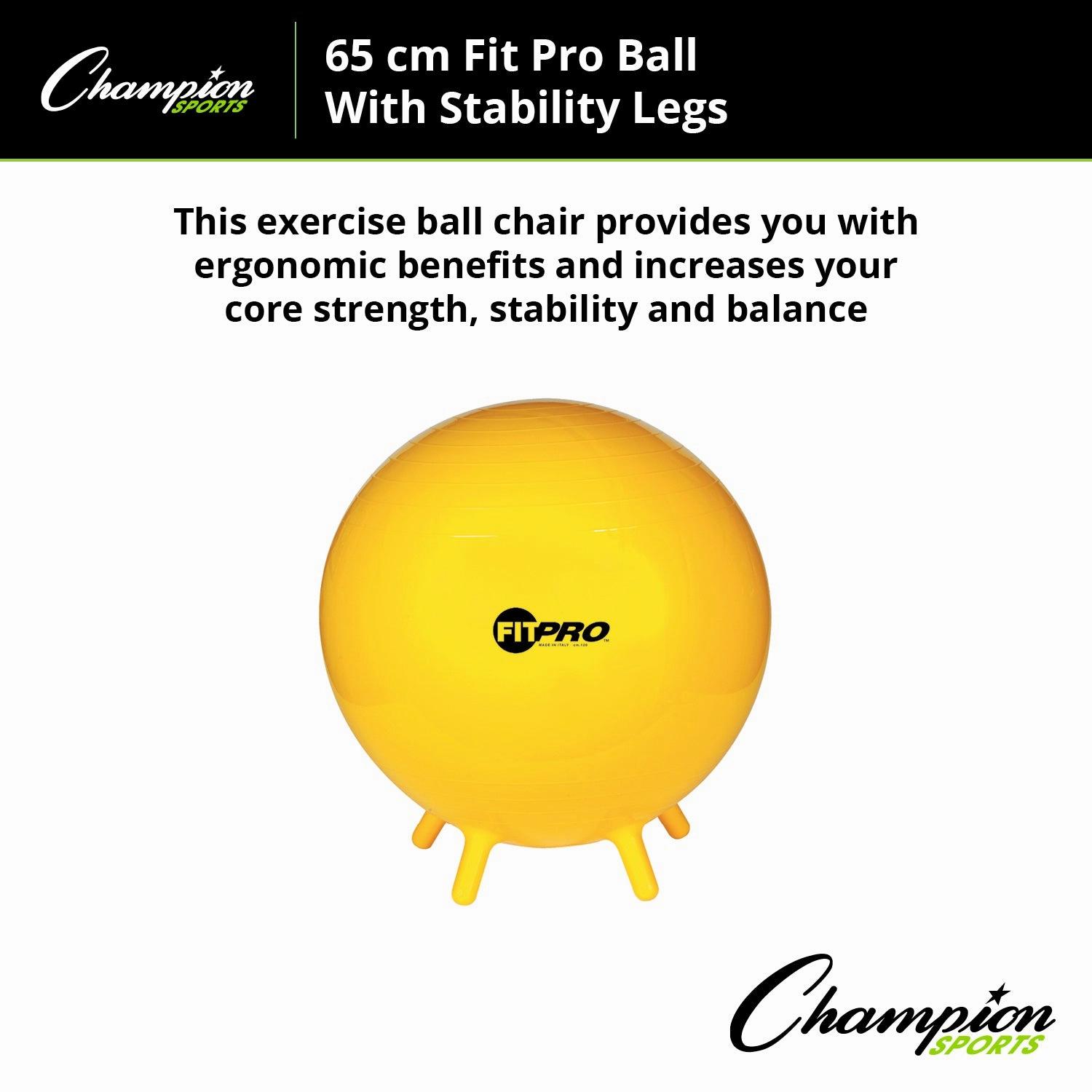 Champion Sports FitPro Ball with Stability Legs, 65cm - Stability & Strength Trainer