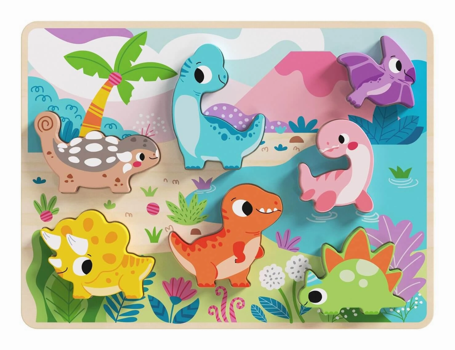 Children's Wooden Dinosaur 8 Piece Chunky Puzzle for Ages 1 and Up