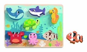 Children's Wooden Marine Animal 7 Piece Chunky Puzzle for Ages 1 & Up