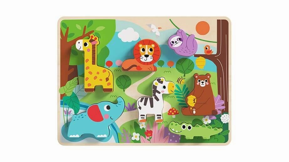 Children's Wooden Wild Animal 8 Piece Chunky Puzzle for Ages 1 and Up