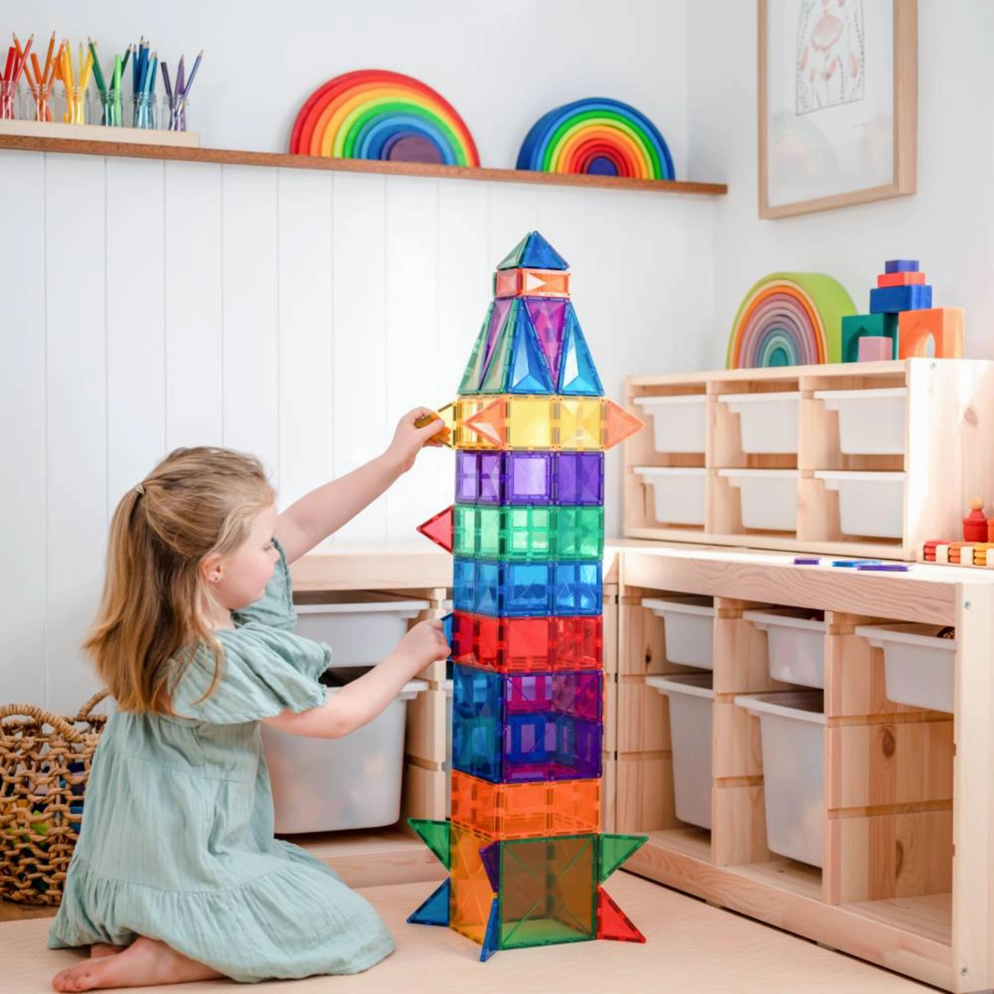 CONNETIX Magnetic Tiles 102 Piece Rainbow Creative Pack