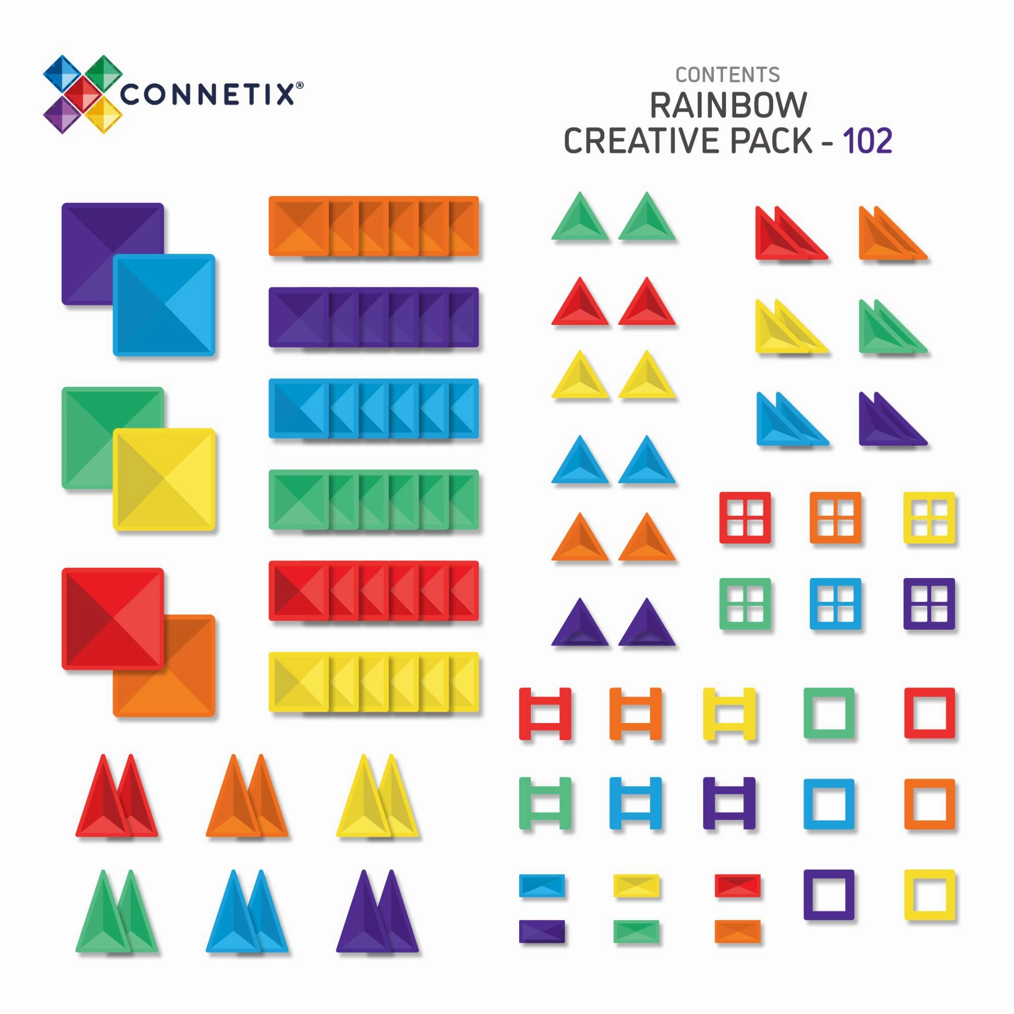 CONNETIX Magnetic Tiles 102 Piece Rainbow Creative Pack