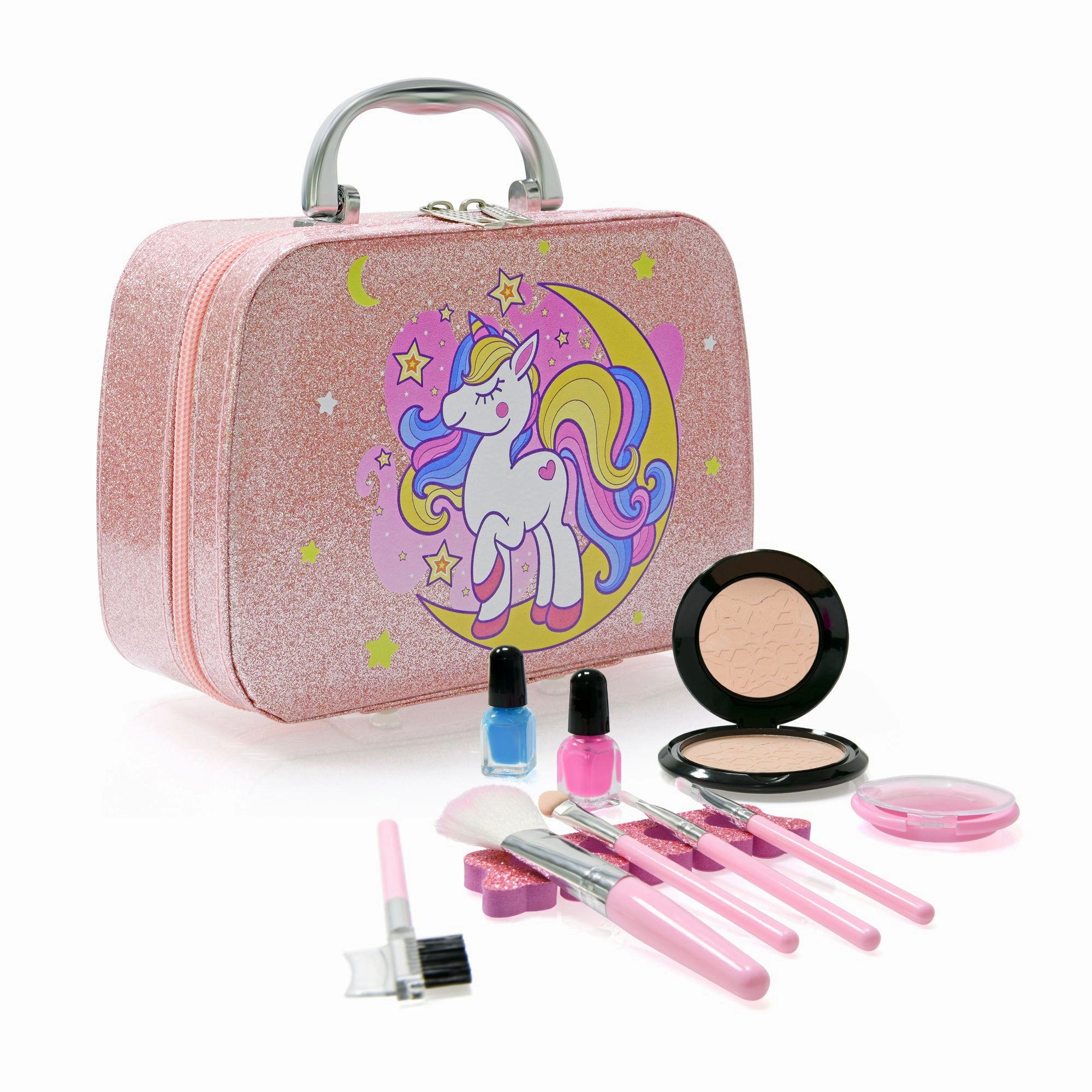 Contixo Unicorn-Themed Kids Makeup Set with Sparkle Case  Includes Brushes & Mirror