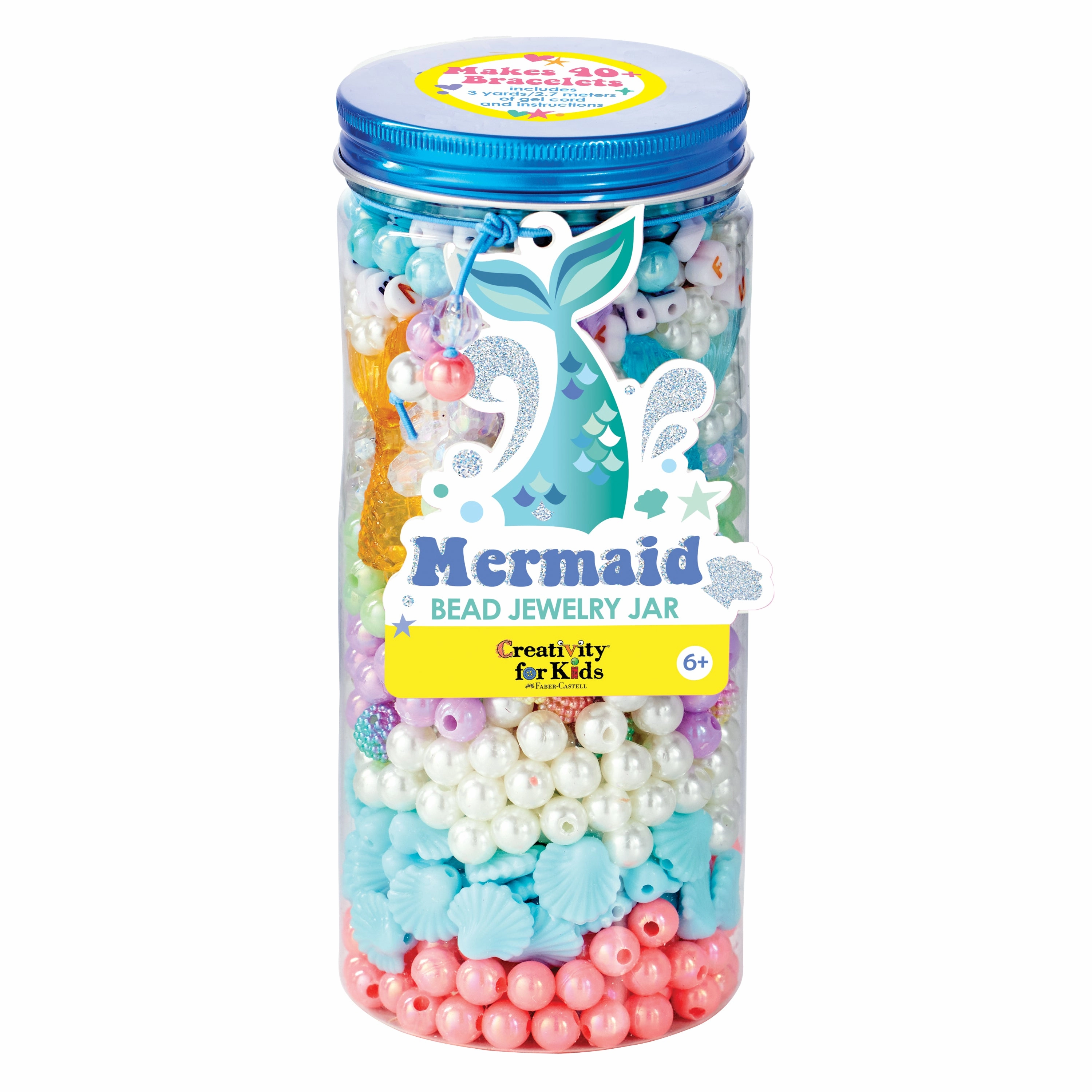 Creativity for Kids Mermaid Bead Jewelry Jar - Ocean Adventure Bracelet Making Kit