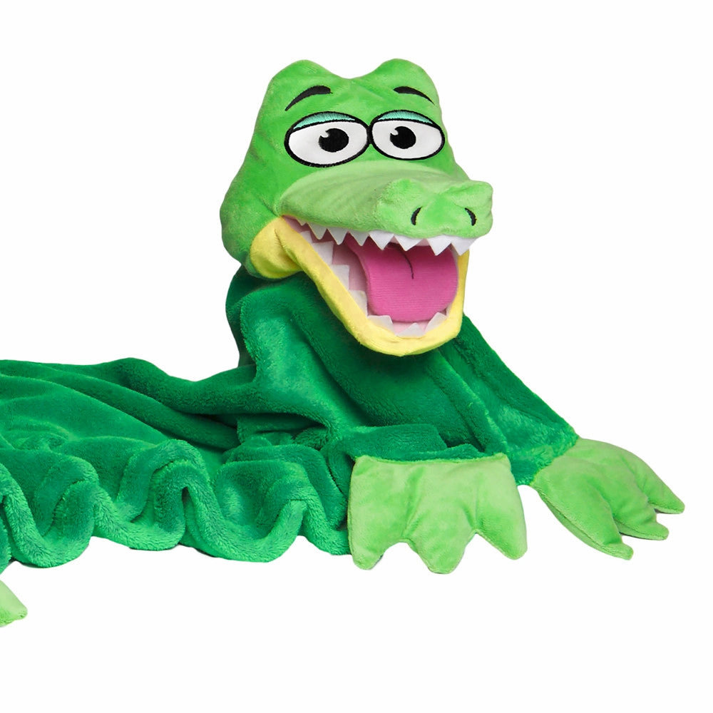 Cuddleuppets Gator - Green, 2-in-1 Plush Puppet & Blanket
