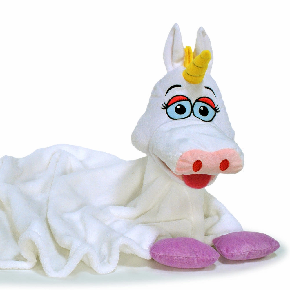 Cuddleuppets Magical Unicorn 2-in-1 Plush Puppet & Blanket - White-Purple