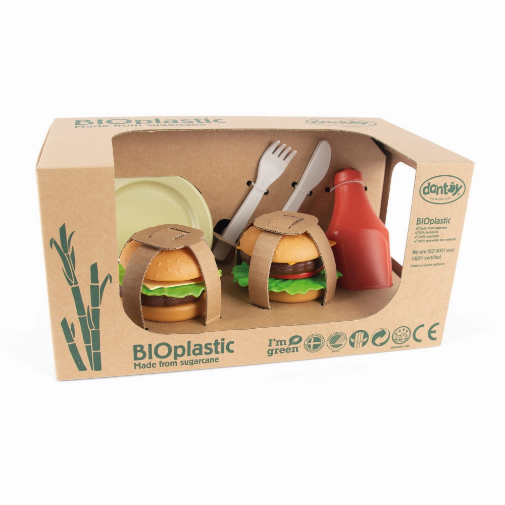Dantoy BIO Burger 19-Piece Play Food Set - Eco-Friendly Bioplastic, for Toddlers Age 2 