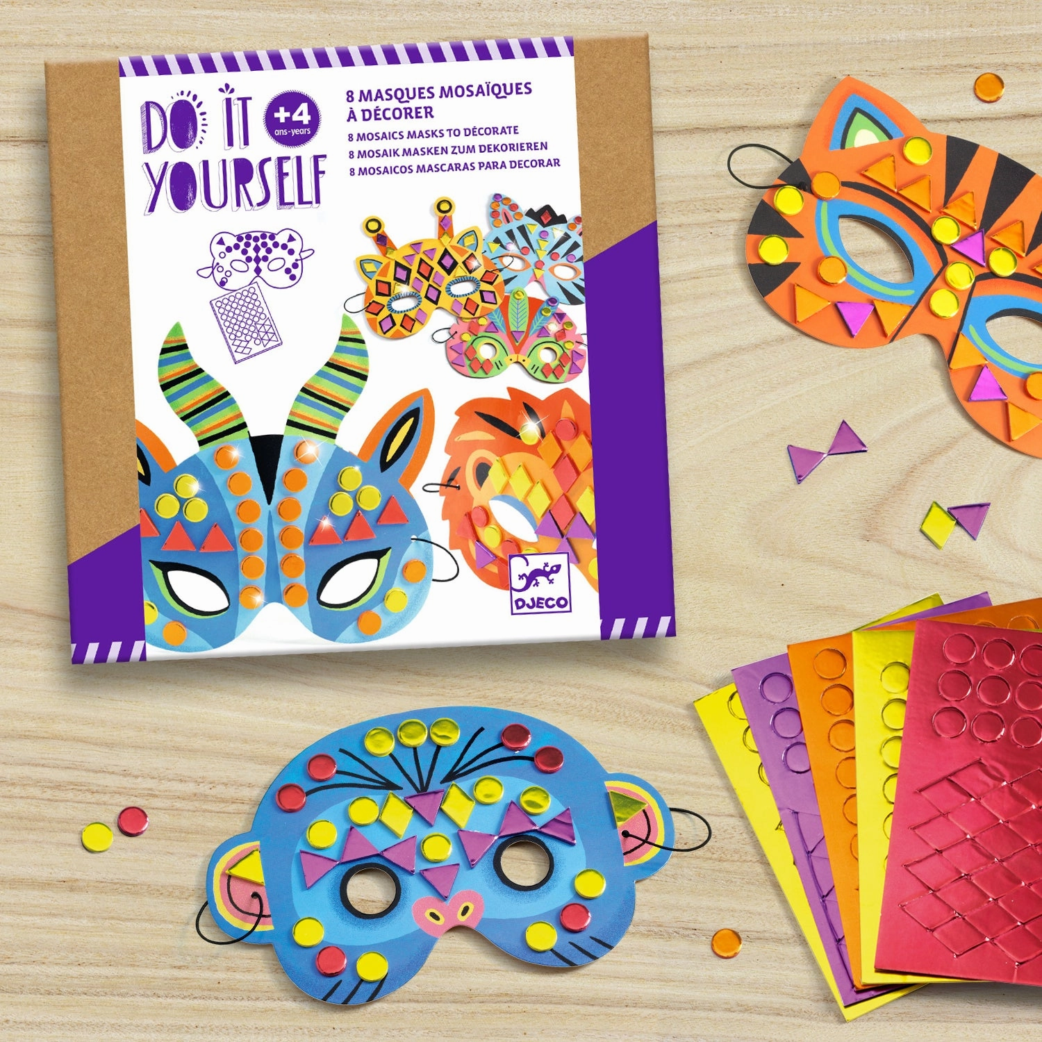 Djeco Do It Yourself Mosaic Jungle Animal Mask Craft Kit for Ages 4 