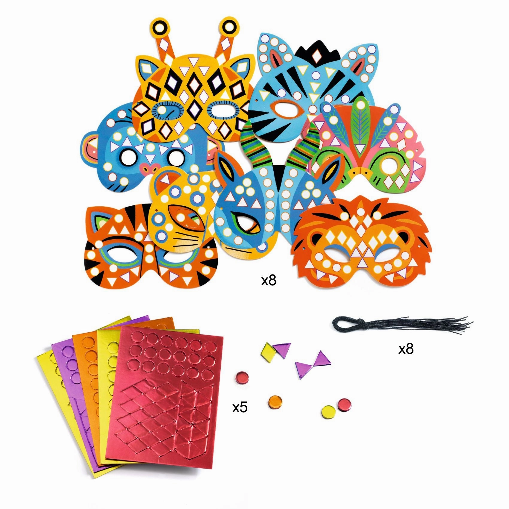 Djeco Do It Yourself Mosaic Jungle Animal Mask Craft Kit for Ages 4 
